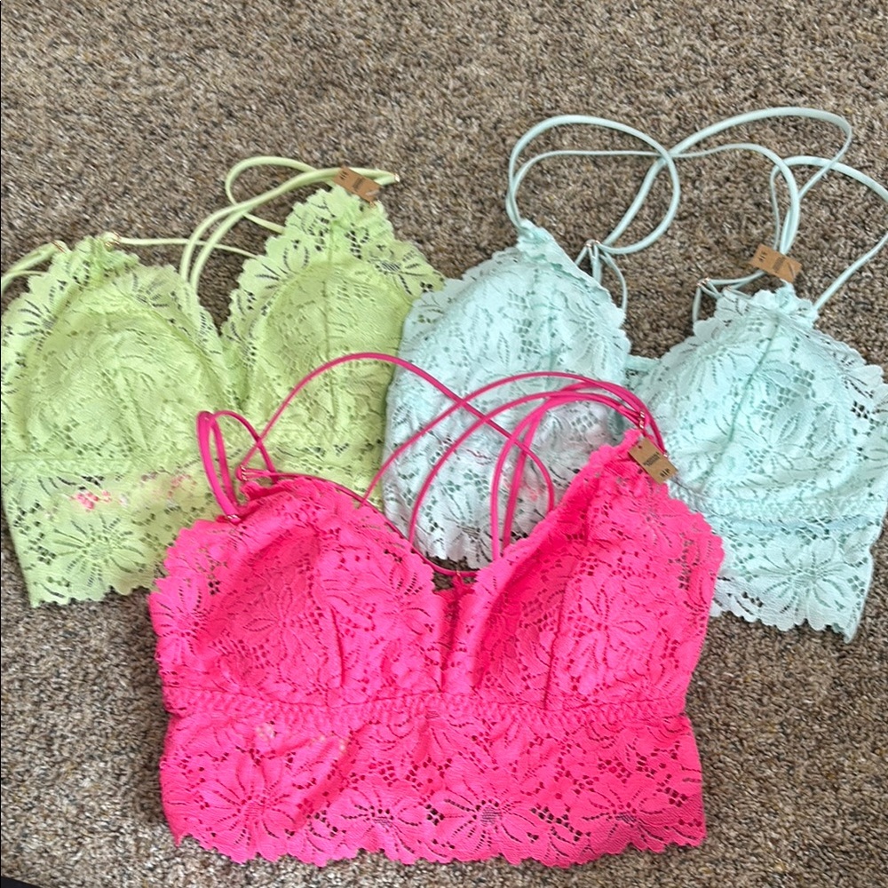 Victoria’s Secret Lace Bralette Set in Pink, Green, and Blue